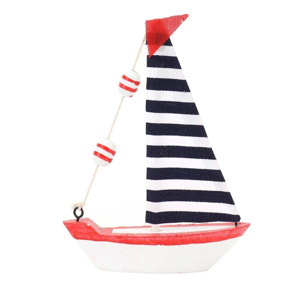 Wood Mini Mediterranean Sailboat Ornament – Retro Marine Decor