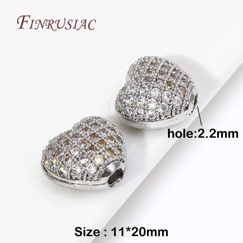 18K Gold Plated Zircon Heart Spacer Beads | DIY Jewelry