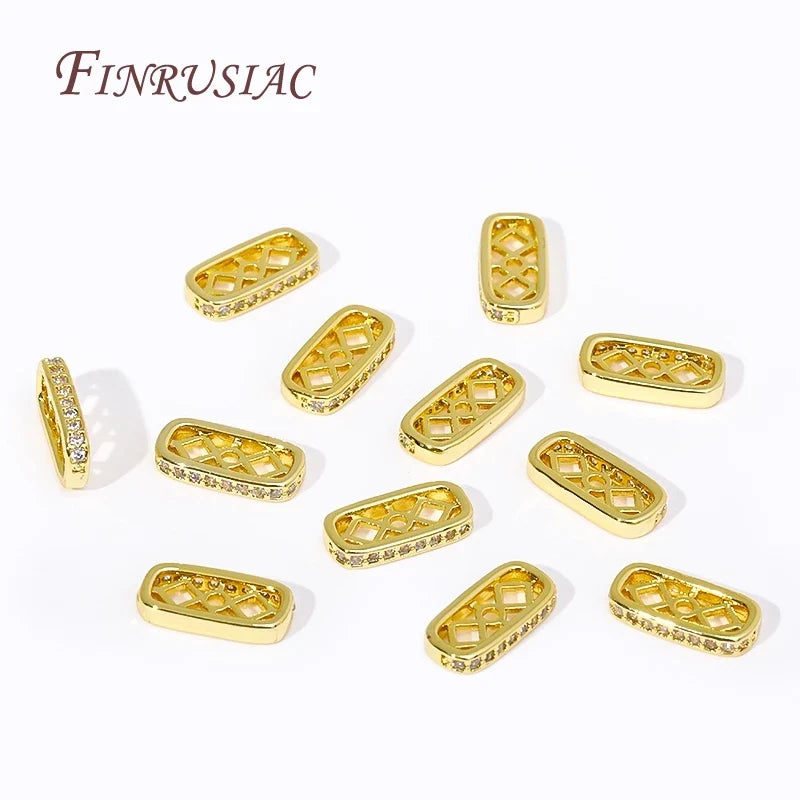 18K Gold Plated Zircon Rectangle Spacer Beads | DIY Jewelry