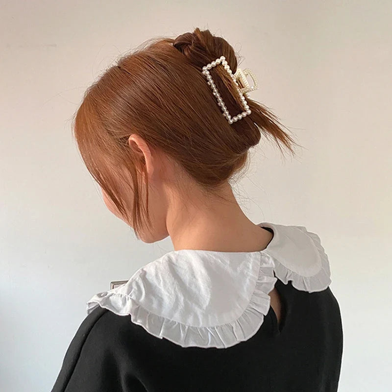 Pearl Hair Claw Clips – Korean Bow Geometric Hairpins Women