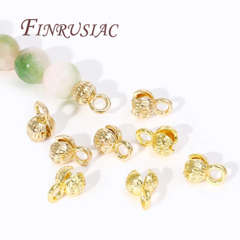 18K Gold Plated Brass Cord Ends 4/5.5mm Clam Shell Crimp Bead Tips