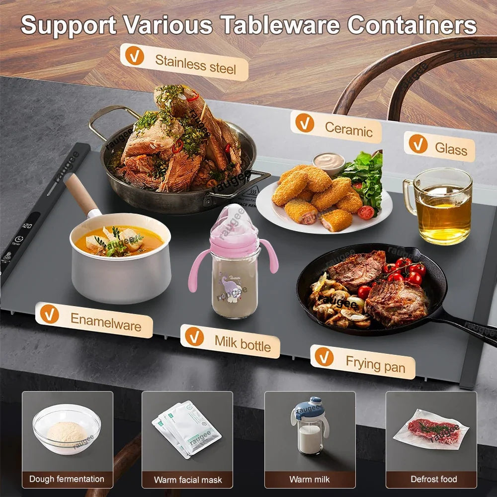 Raugee Foldable Electric Food Warmer Mat | 8-Level Temp & Timer