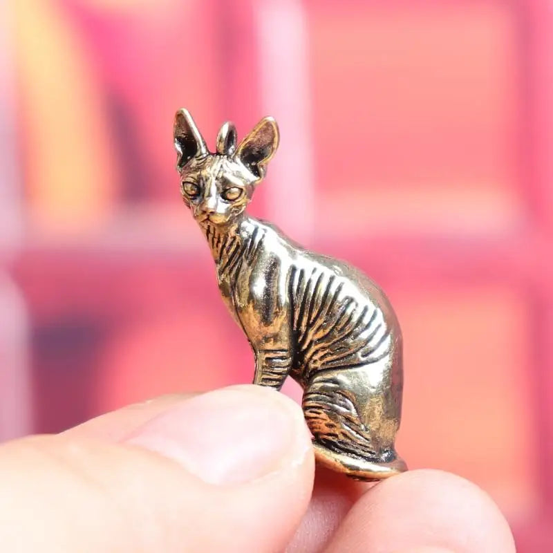 Solid Brass Hairless Cat Statue – Vintage Desktop Figurine