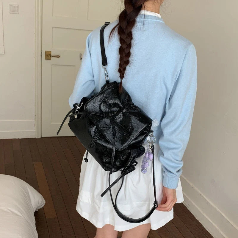 Women's Bow-Tie PU Crossbody Backpack | Multi-Wear Korean Style