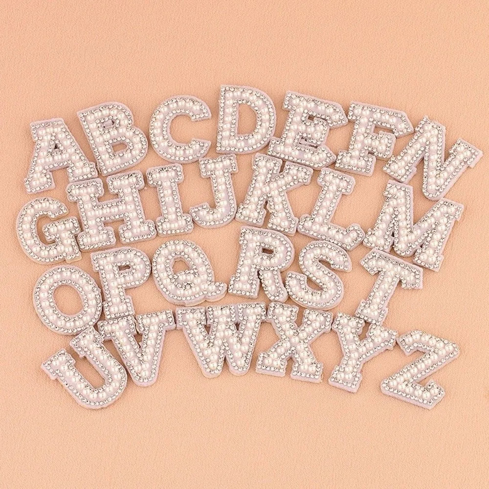 Pearl Rhinestone Letter Patches – Adhesive Non-Woven Appliqué