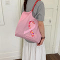 Japanese Embroidered Silk Scarf Large Shoulder Tote Bag for Women