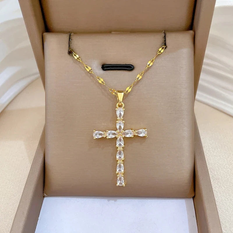 Women's Gold Cross Pendant Necklace | Stainless Steel Choker