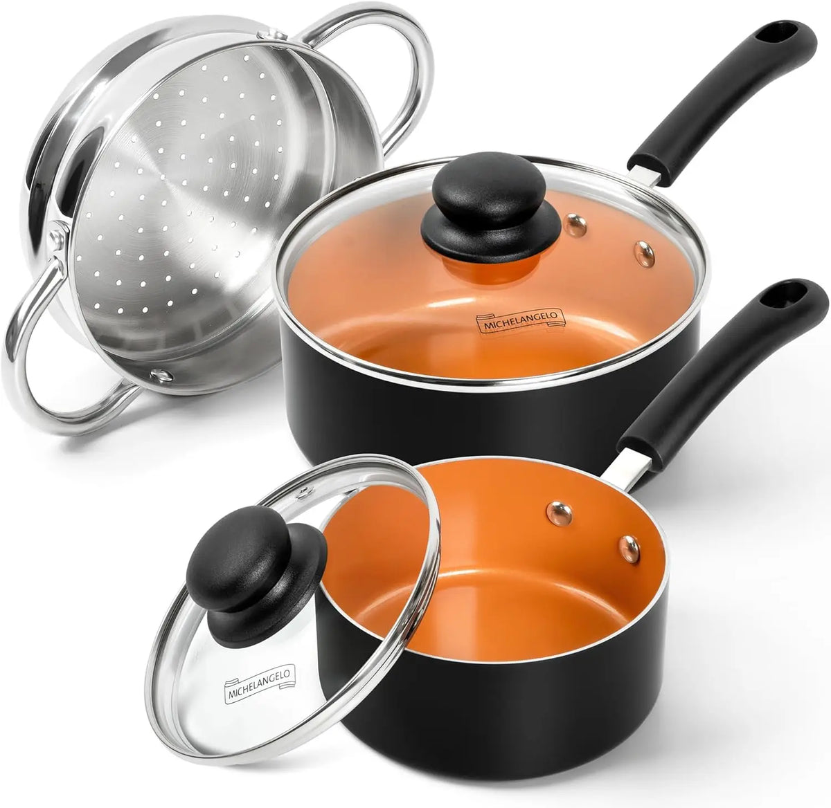 MICHELANGELO 1QT & 2QT Ceramic Non-Stick Pot Set + Steamer