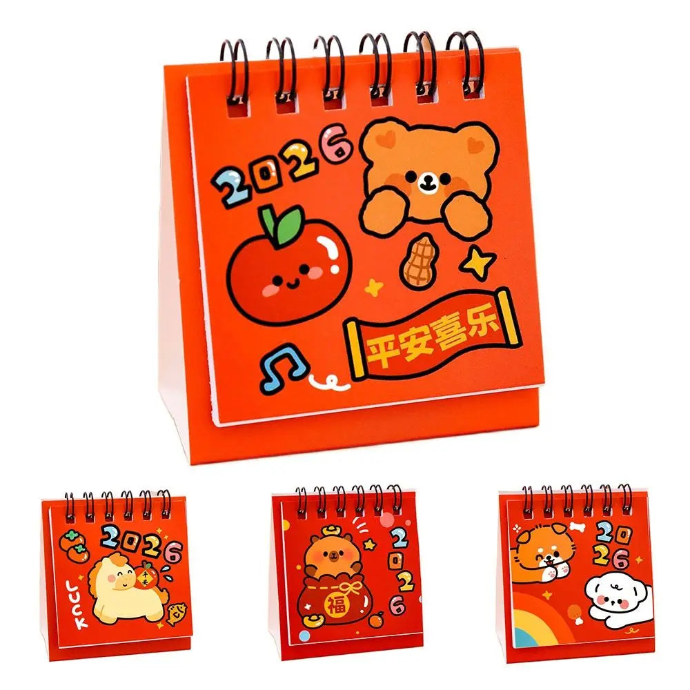 2026 Mini Desk Calendar – Cute Cartoon Coil Binding Monthly Planner
