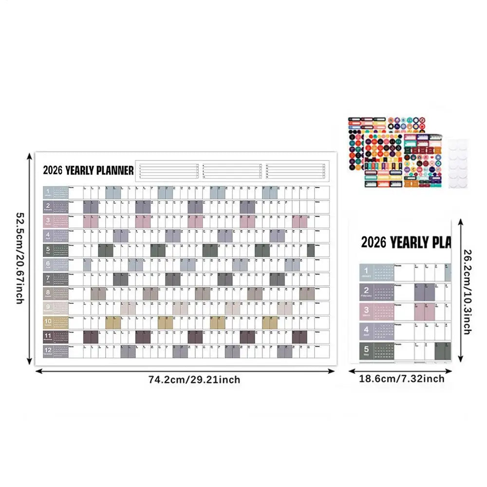 2026 Large Yearly Wall Calendar with Stickers | Home & Office