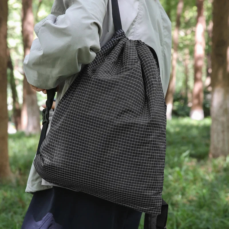 Plaid Drawstring Backpack – Lightweight Unisex School & Hiking Bag