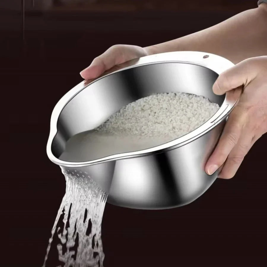 Stainless Steel Rice Strainer Bowl | Heavy-Duty Colander