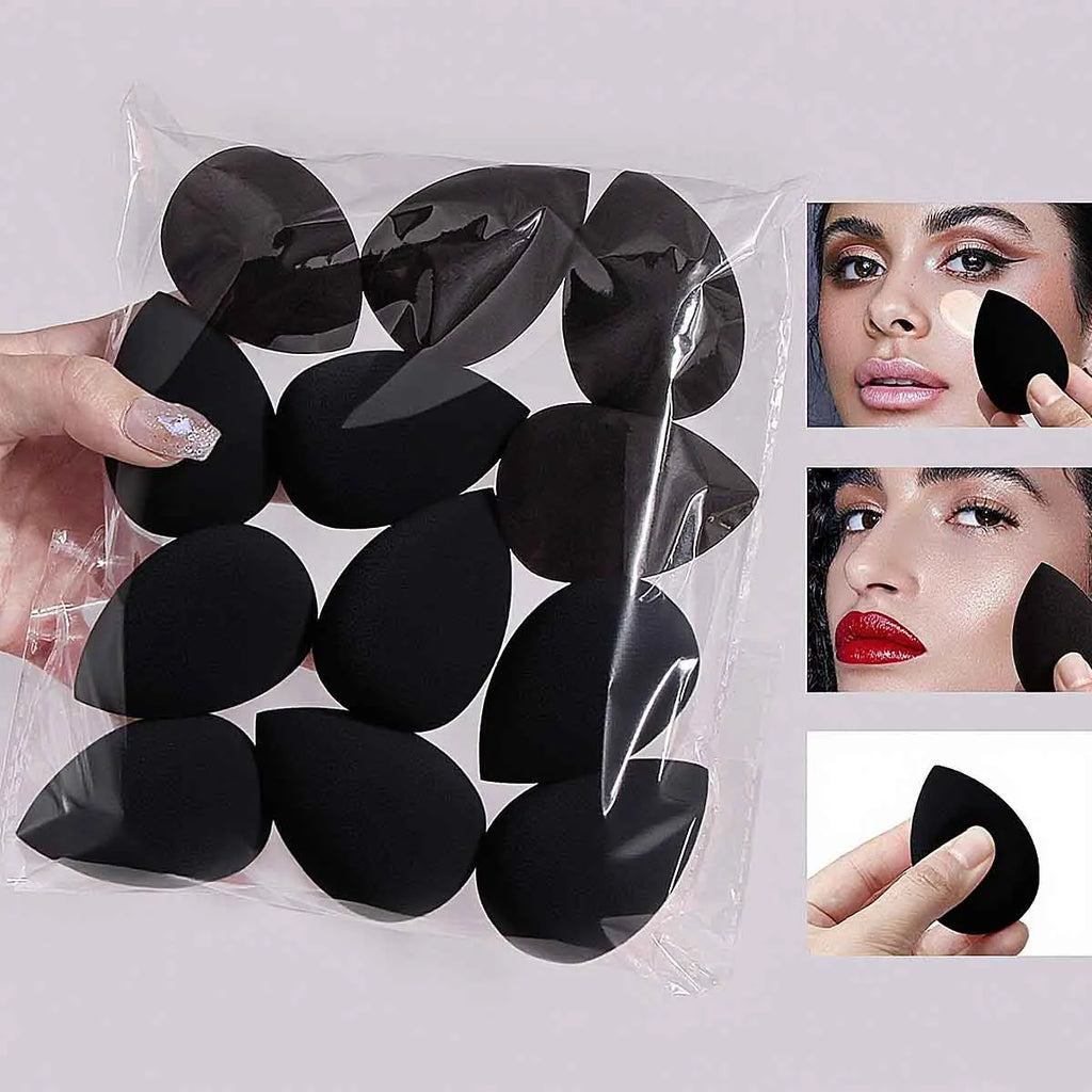 12-Piece Black Beauty Egg Makeup Sponge Set – Dry & Wet