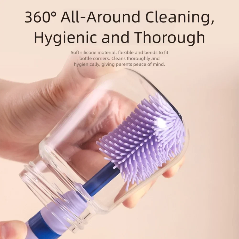 Silicone Bottle Cleaning Brush Set – 360° Rotating & Storage Box