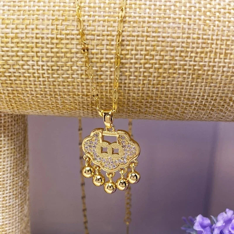 Lucky Longevity Copper & Zircon Pendant Necklace for Women