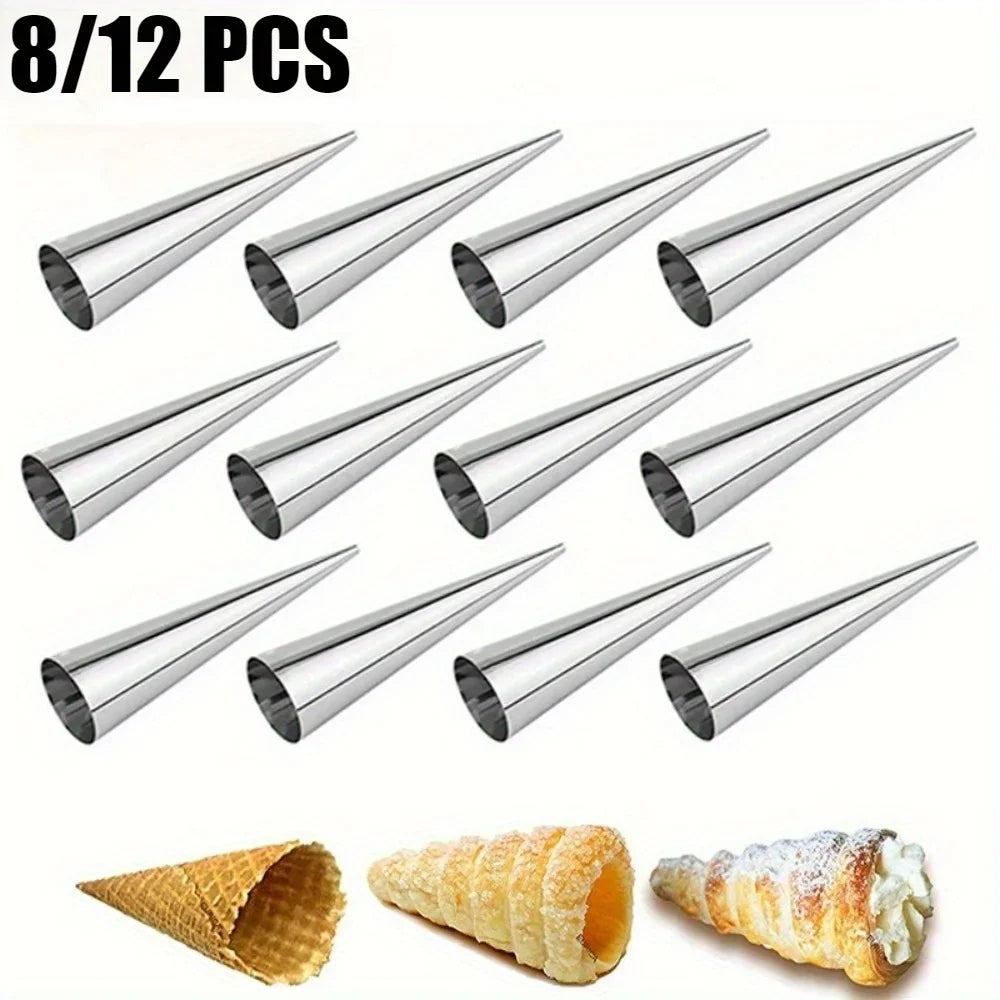 Stainless Steel Cream Horn Molds – 8 & 12-Piece Baking Cones