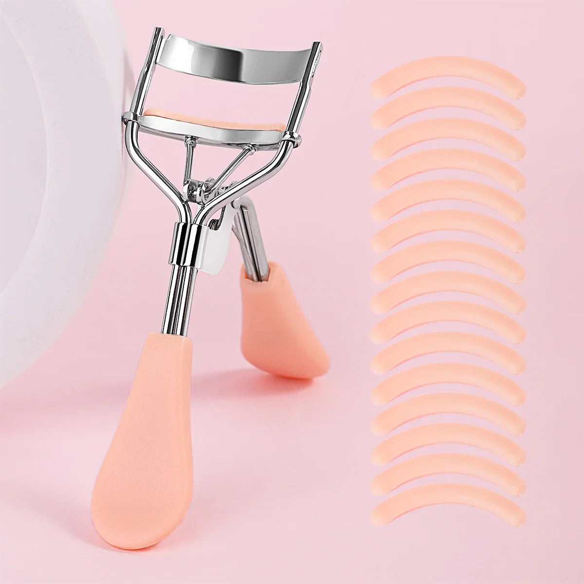 Portable Stainless Steel Eyelash Curler + 15 Silicone Pads
