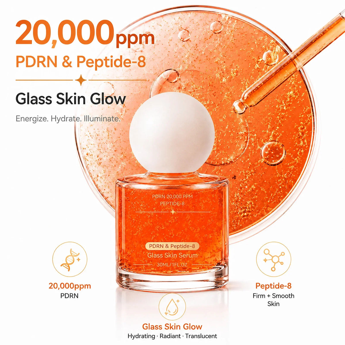 PDRN & Peptide-8 Glass Skin Serum | Shimmer Facial Essence