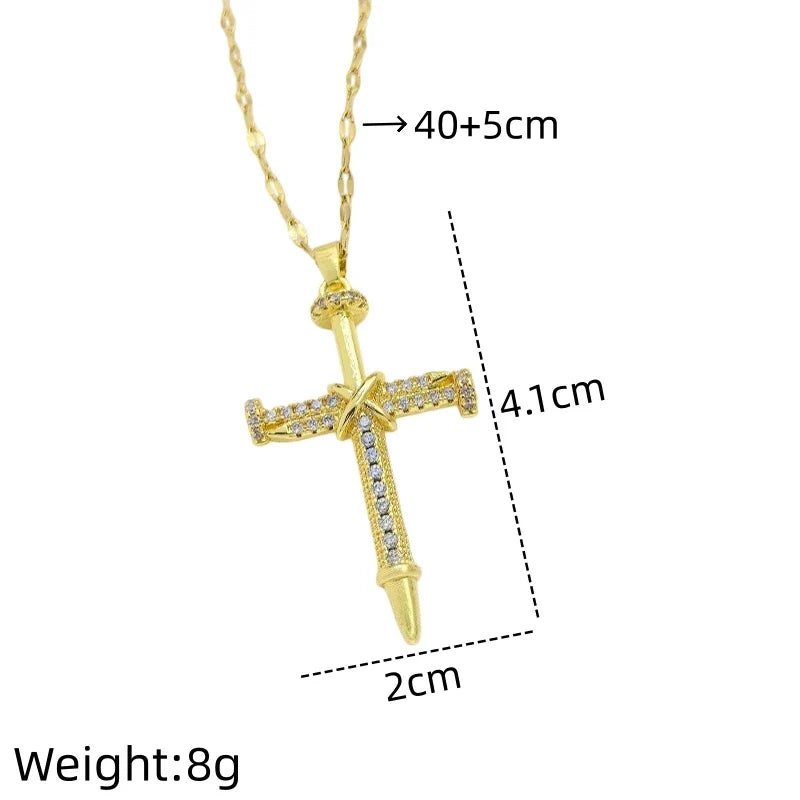 Women's Gold Cross Pendant Necklace – Copper & Stainless Steel