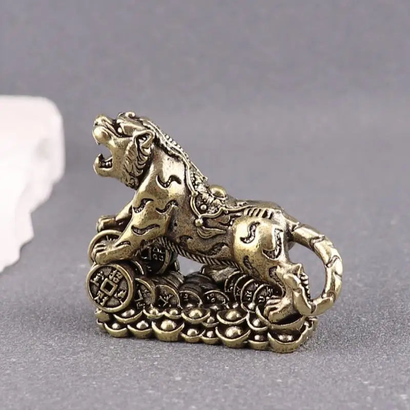 Brass Tiger Desktop Statue | Chinese Zodiac Metal Sculpture