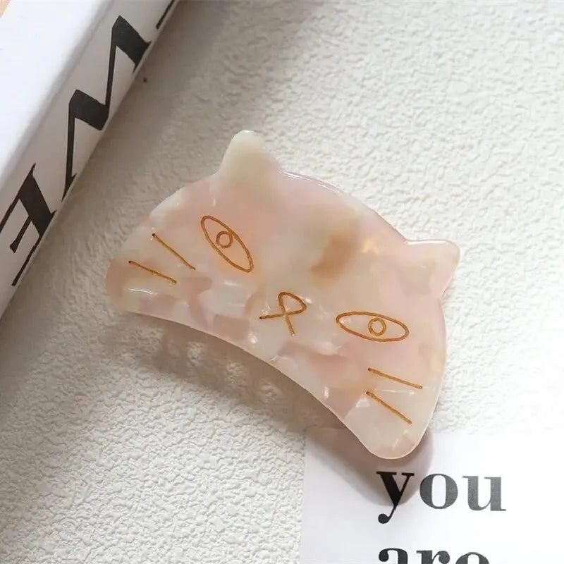 Retro Cat Head Hair Clip – Geometric Acetate Women's Claw