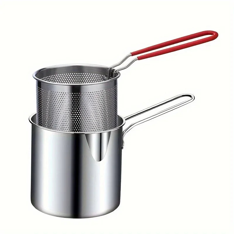 Mini Deep Fryer Pot with Basket – 304 Stainless Steel