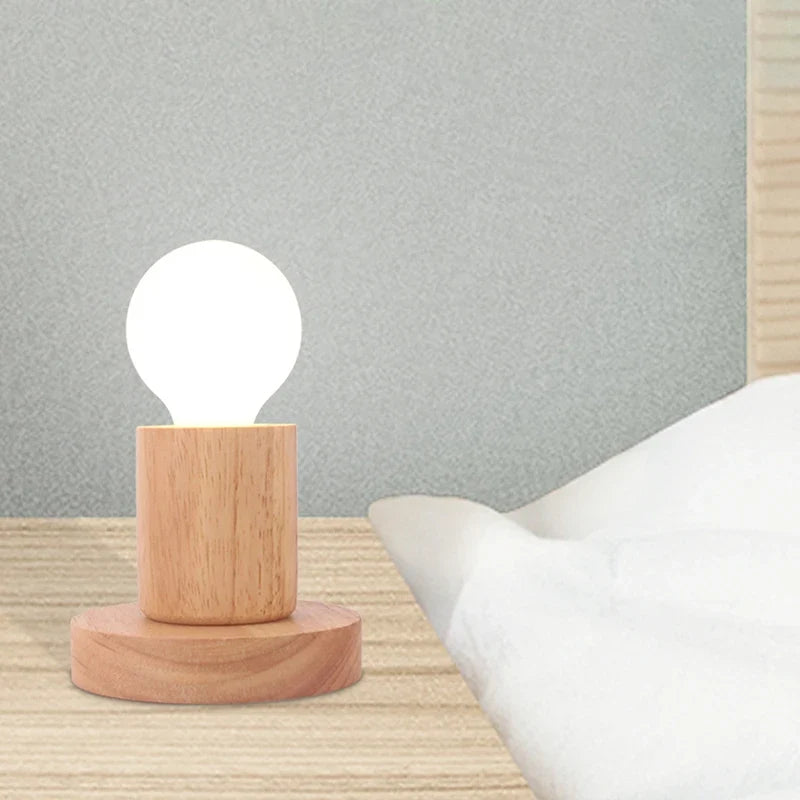 Retro Wooden Table Lamp E27 Vintage Desk Lamp Base 220V