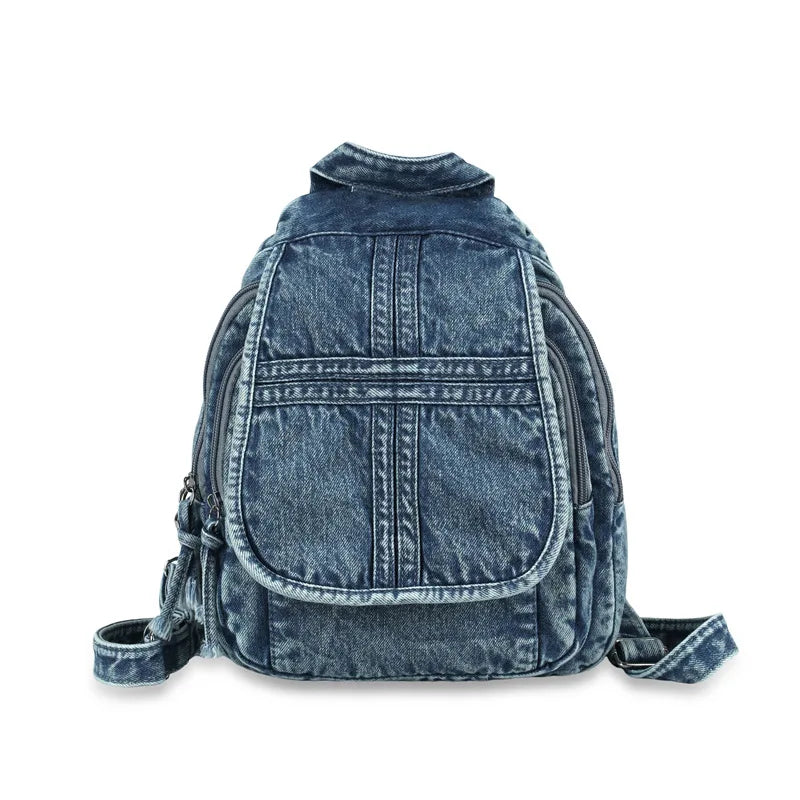Vintage Washed Denim Backpack & Crossbody Shoulder Bag