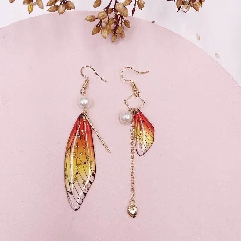 3 Pairs Fairy Butterfly Gradient Asymmetric Drop Earrings Set