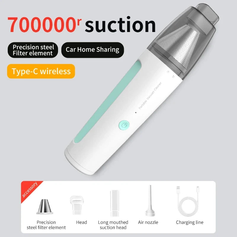 Portable Handheld Vacuum – Type-C Bagless Car & Home Cleaner
