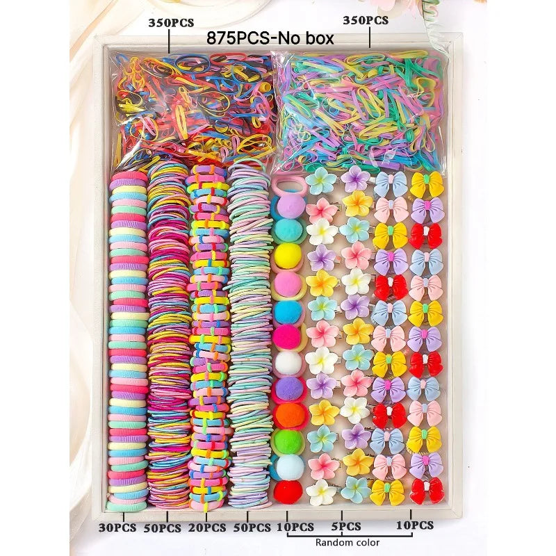 Kids Bow & Flower Elastic Hair Bands Set – No-Snag, Colorful