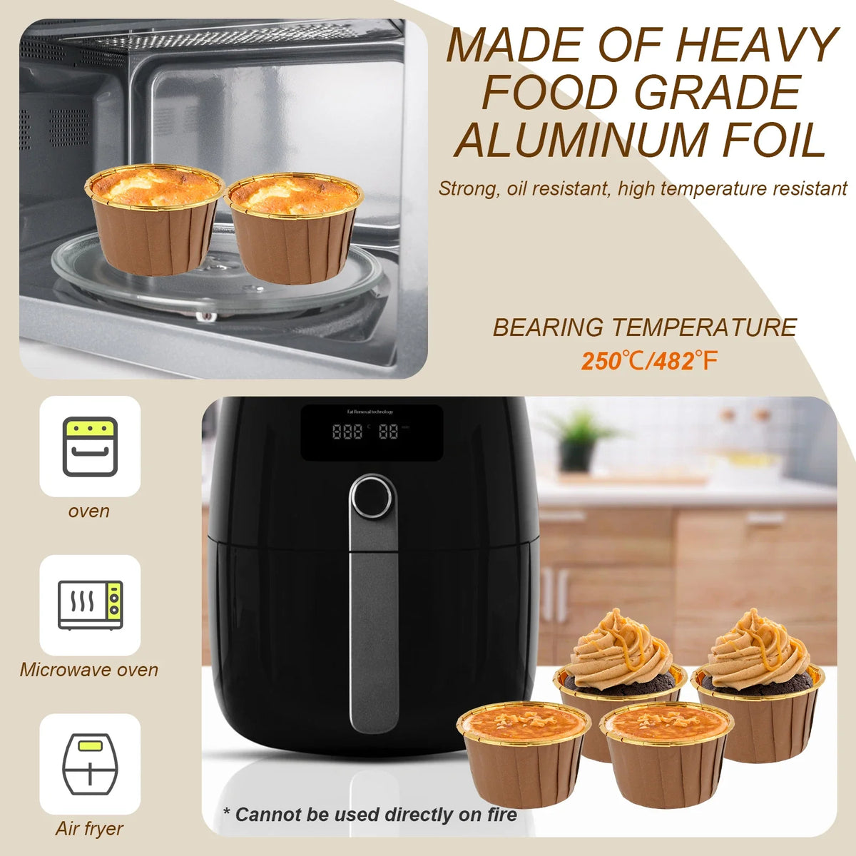 50Pcs Foil Cupcake Liners with Lids – Muffin Baking Cups
