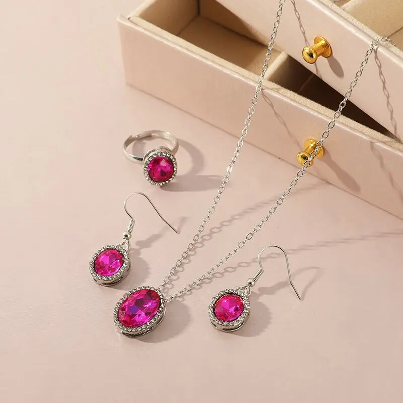 Crystal Oval Jewelry Set – Necklace, Earrings & Ring for Women