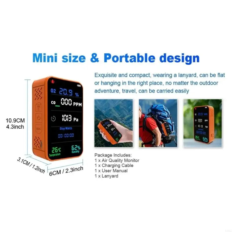 Portable CO & O₂ Gas Detector – Flashlight & Data Logger