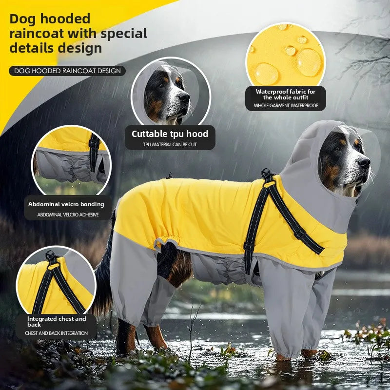 Reflective Waterproof Dog Raincoat with Hood & Leash Hole