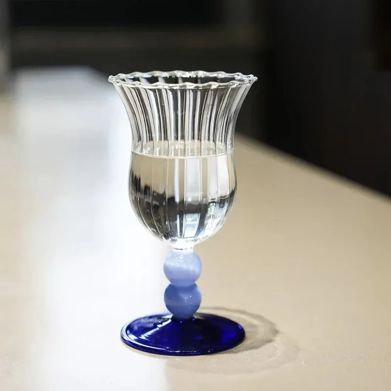 Striped Borosilicate Wine & Cocktail Glass – French Retro Style