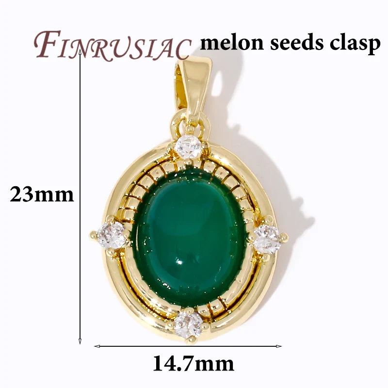 18K Gold Plated Oval Pendant Green Zircon Brass DIY Charm