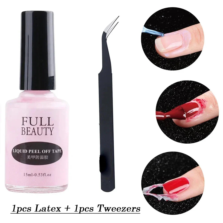 Peel Off Latex Nail Edge Guard Liquid 15ml + Tweezer