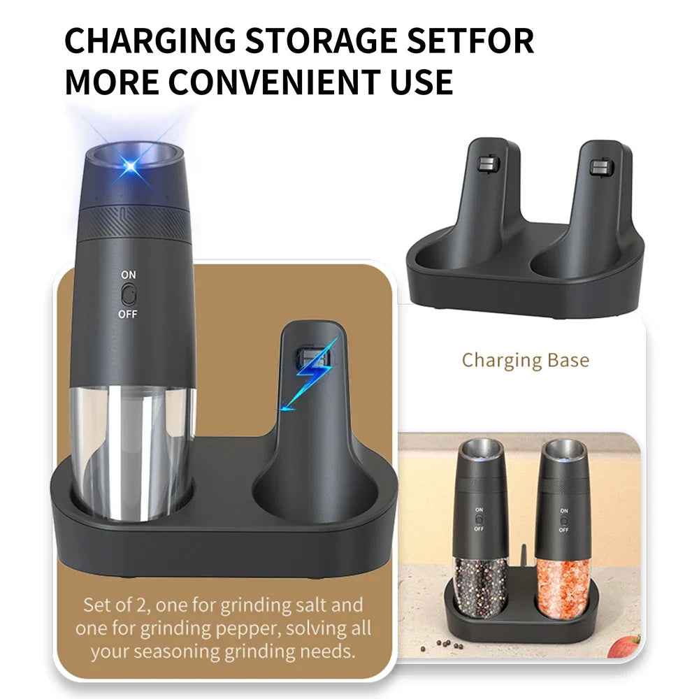 CLITON USB Rechargeable Automatic Salt & Pepper Grinder Set