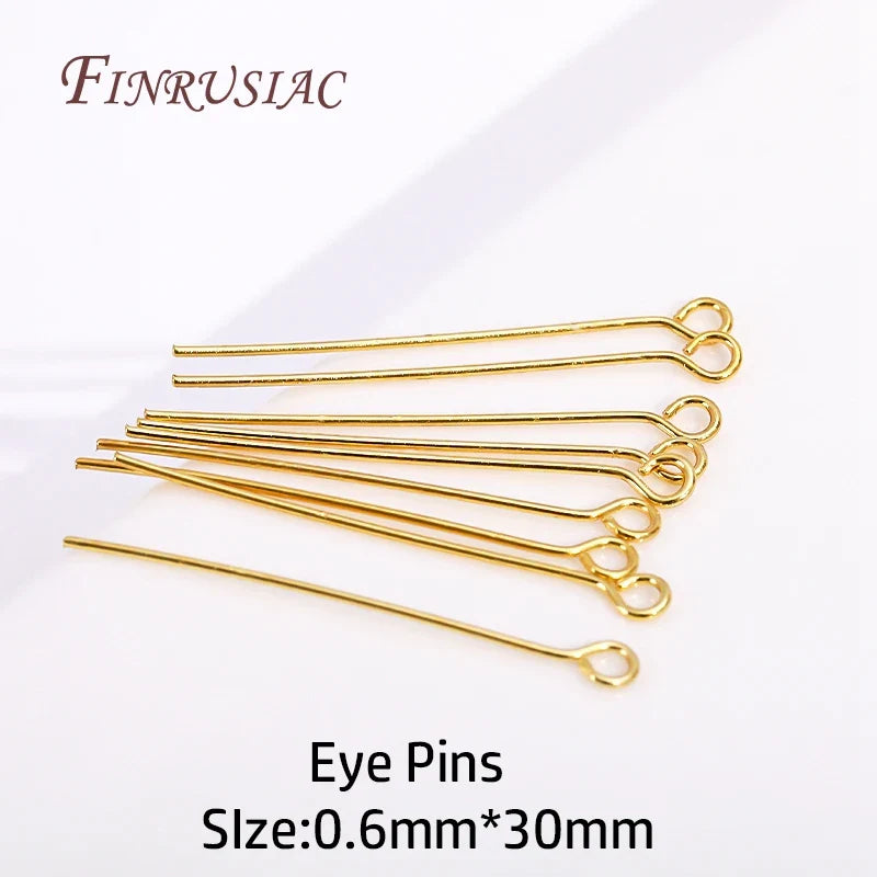 18K Gold Plated Eye & Head Pins – DIY Jewelry Findings 50–100 Pcs