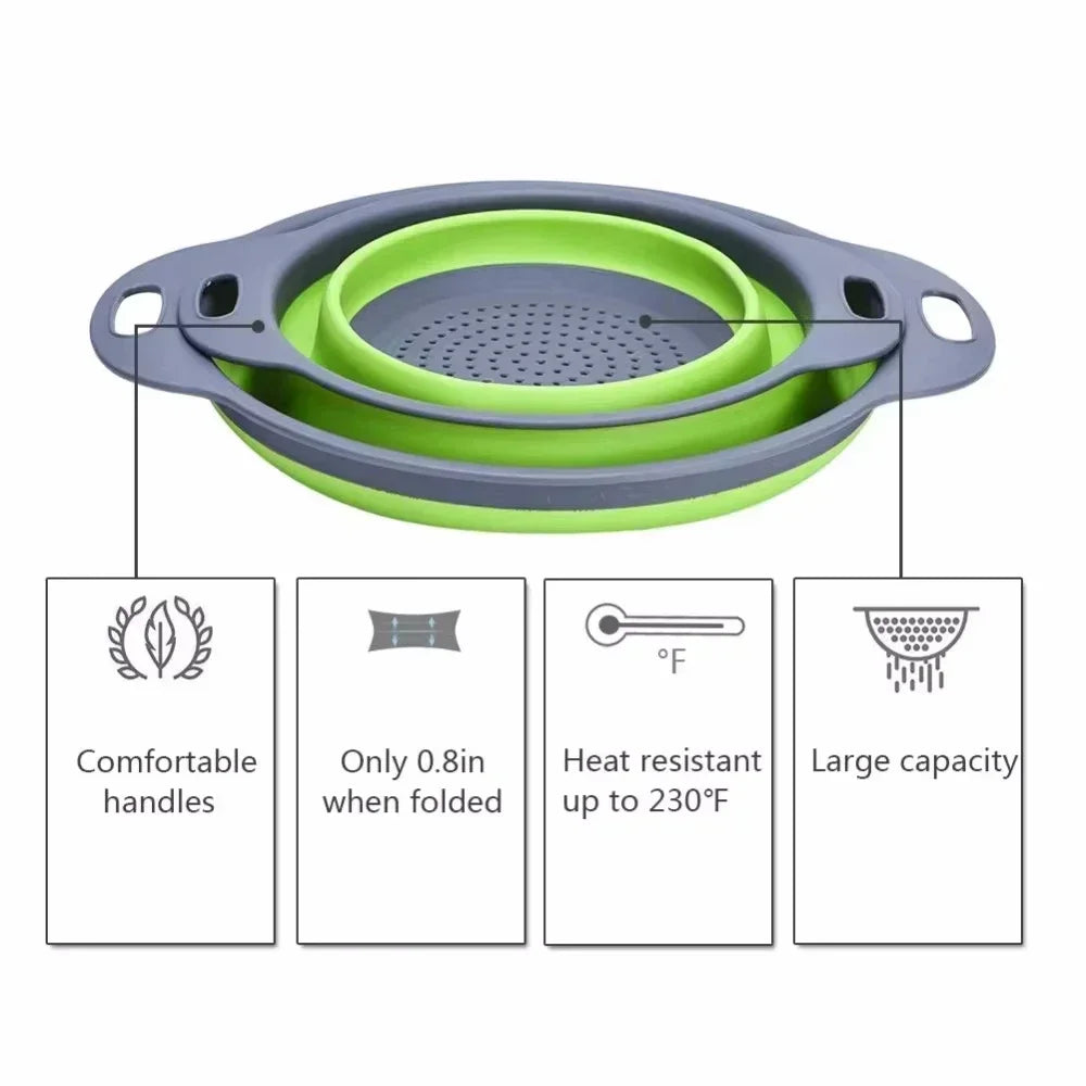 2PCS Foldable Colander Strainer Basket – Fruit, Veg & Pasta