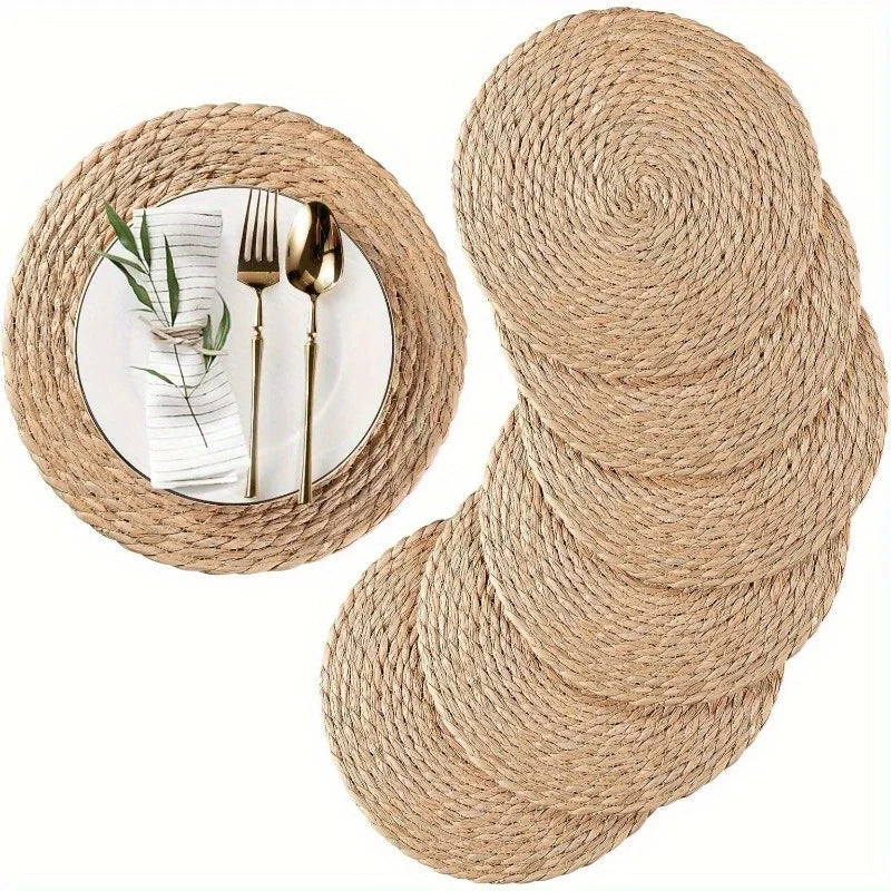 6-Pack Round Natural Woven Linen Placemats – Heat-Resistant