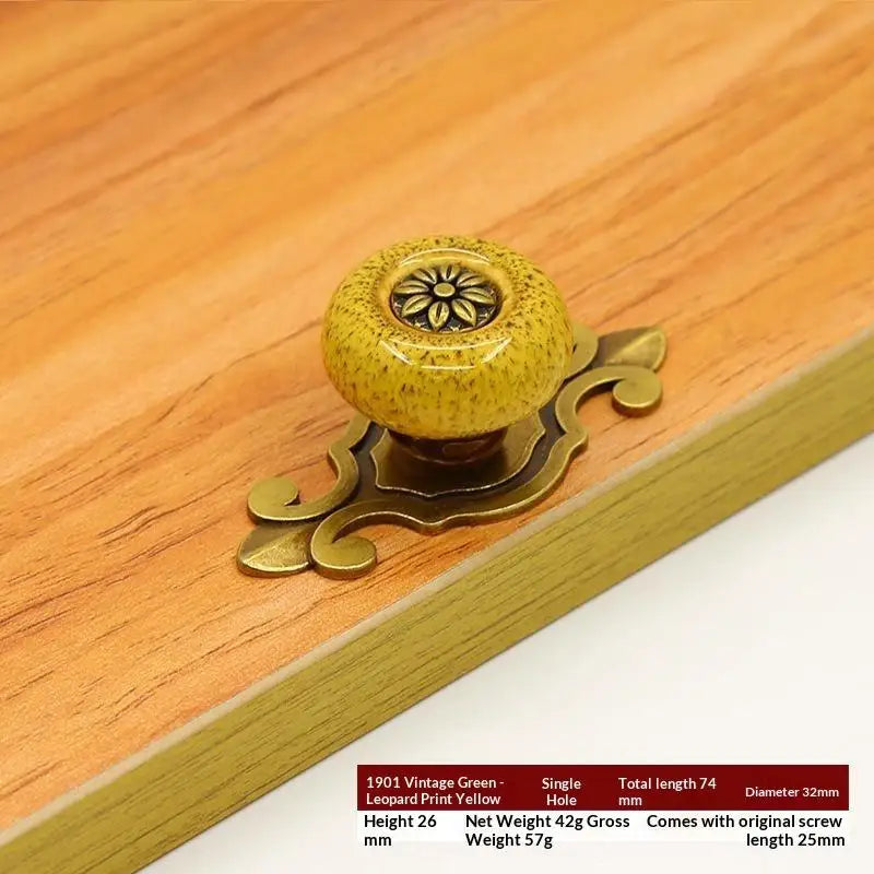 Antique Bronze Ceramic Flower Cabinet Knob | Ethnic Style
