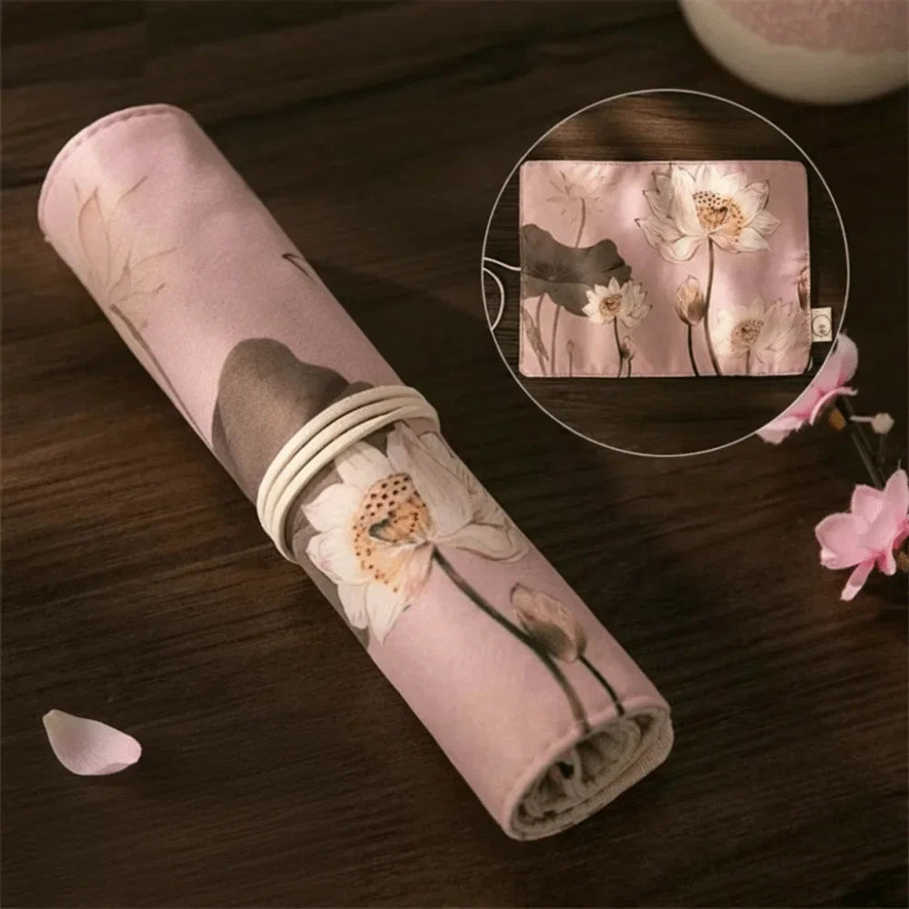Vintage Roll-Up Pencil Case – Large Capacity Stationery Bag