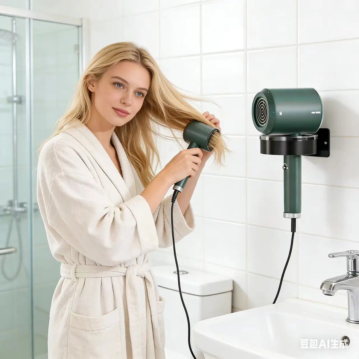 Wall-Mounted Metal Hair Dryer & Straightener Storage Rack