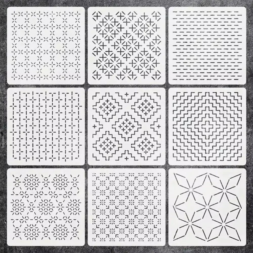 9/32Pcs Reusable Sashiko Embroidery Stencils – Geometric PET Set