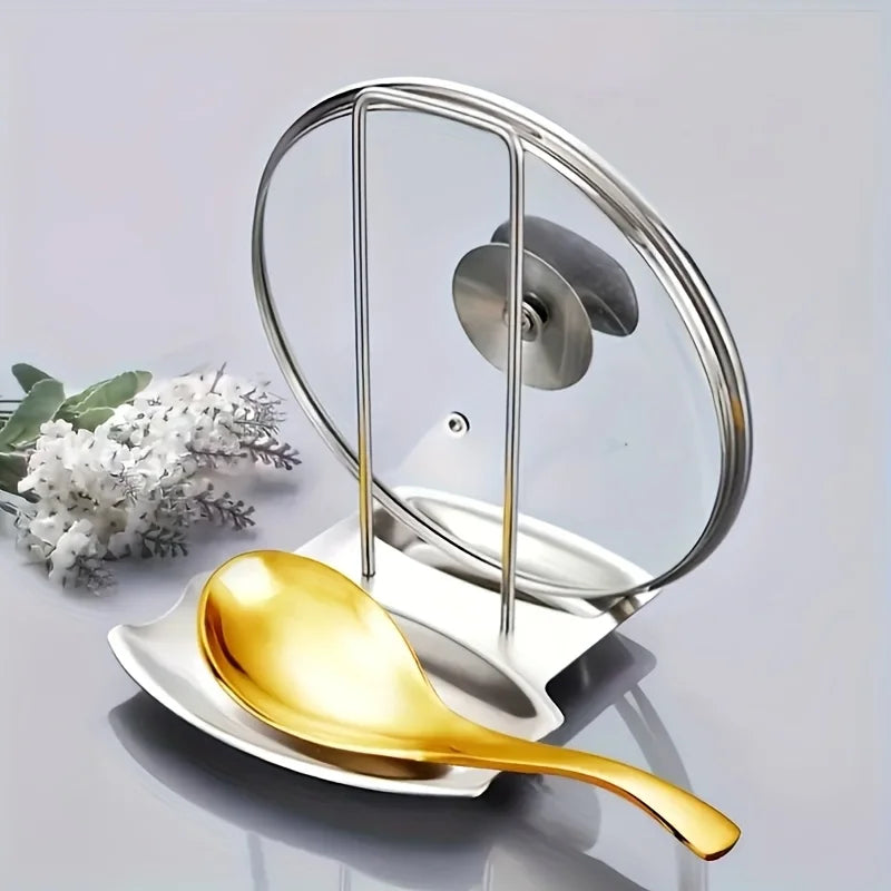 Stainless Steel Pot Lid Holder & Spoon Rest with Drip Tray