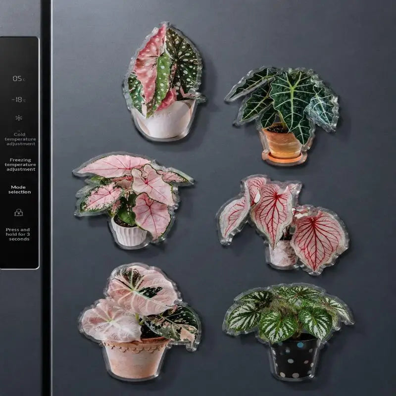Rotatable Artificial Plant Fridge Magnet | Acrylic Tropical Decor