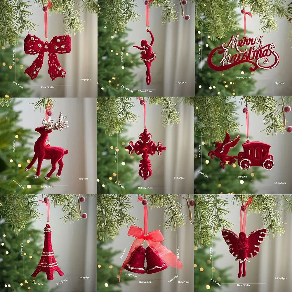 Velvet Elk Christmas Tree Ornament – Red Bow Pendant Decor
