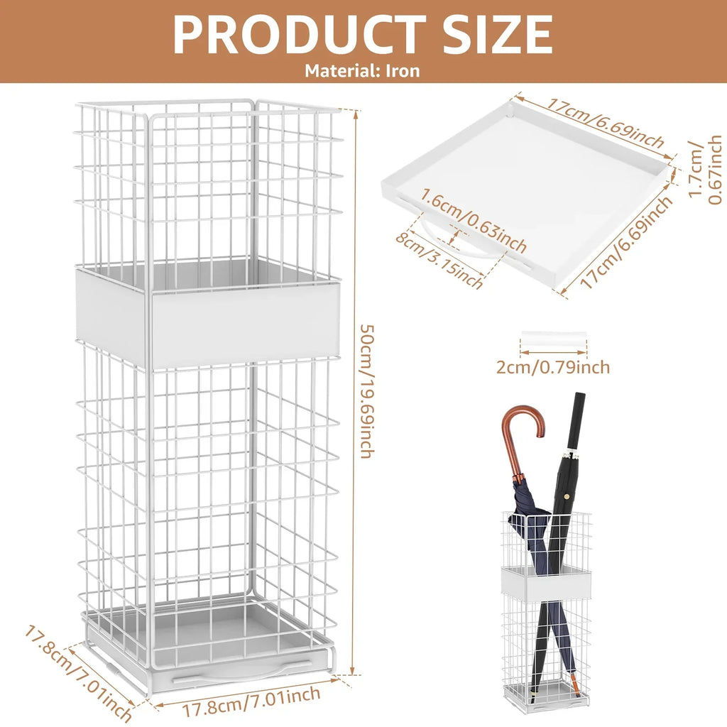 Square Metal Umbrella Stand with Detachable Drain Tray